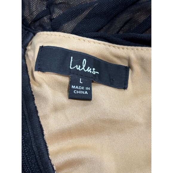 Black Mesh Ruched One-Shoulder Midi Dress By Lulus Size L - Picture 7 of 9